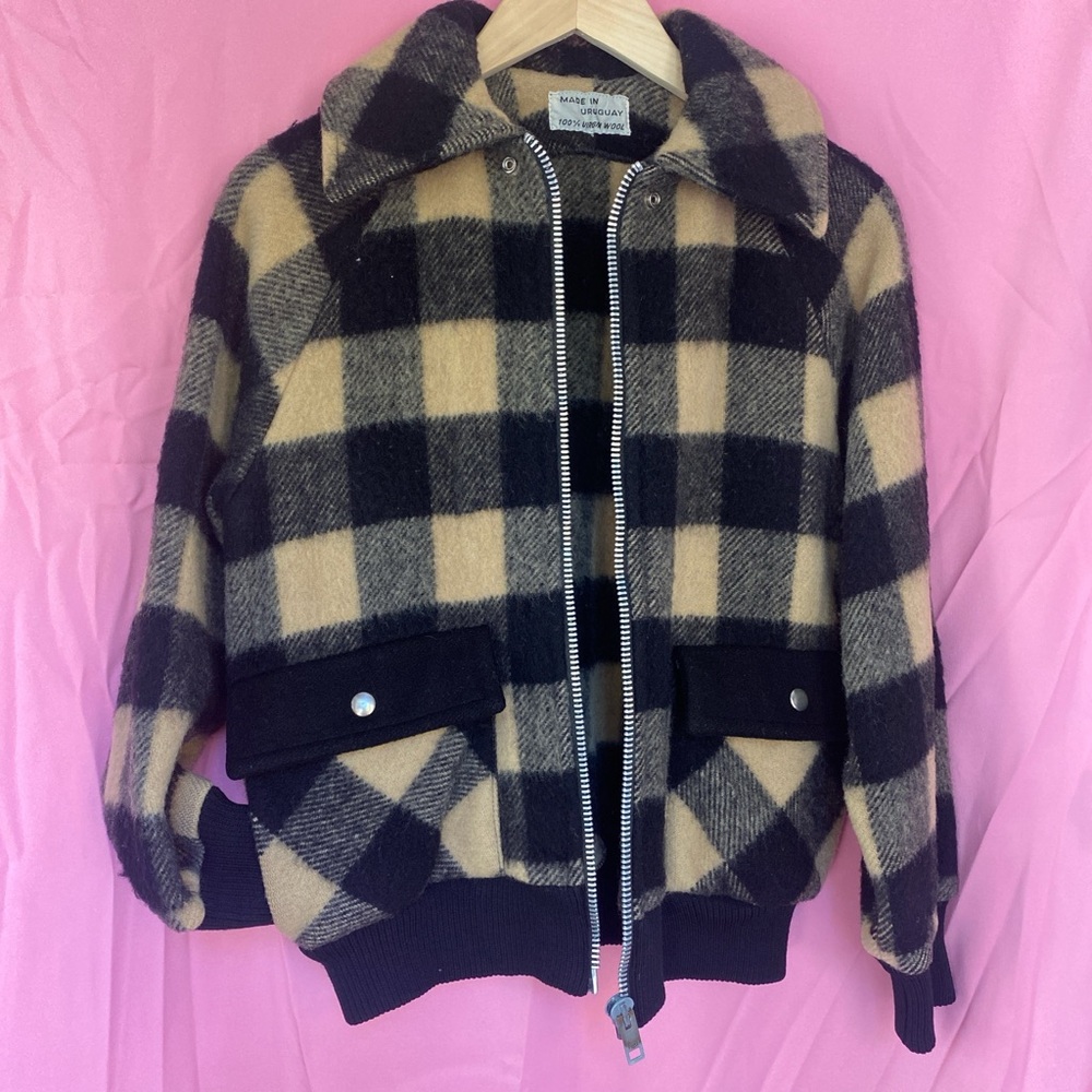 Vintage virgin wool plaid bomber jacket - Picture 6 of 6